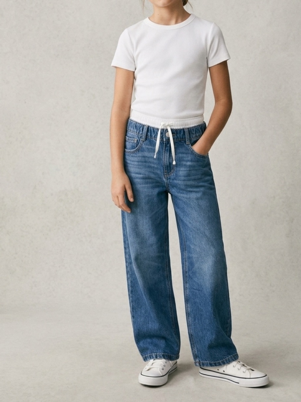 ZARA Kids Girls Blue Double Waistband Baggy Jeans Size 11-12Y